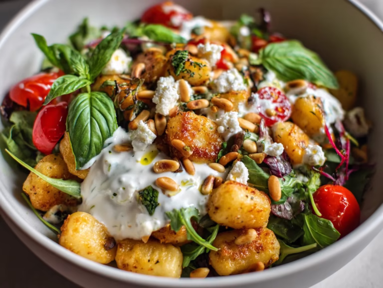 Crispy Gnocchi Salad with Creamy Yogurt Dressing
