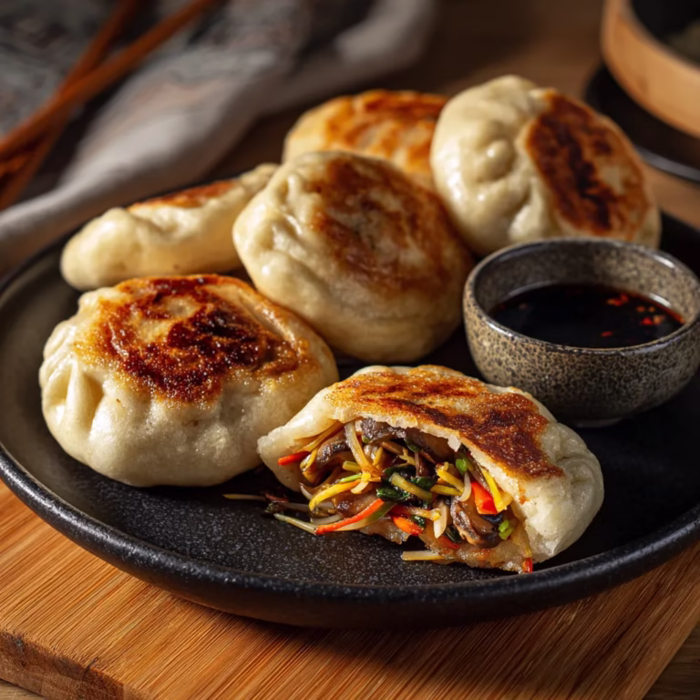 Vegan Pan-Fried Buns Filled with Veggies and Noodles: Crispy Asian-Inspired Delight