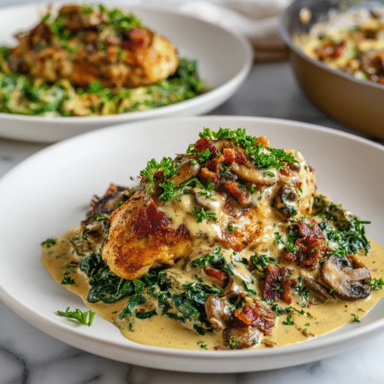 Smothered Chicken with Creamed Spinach, Bacon, and Mushrooms – Comfort Food with a Gourmet Twist