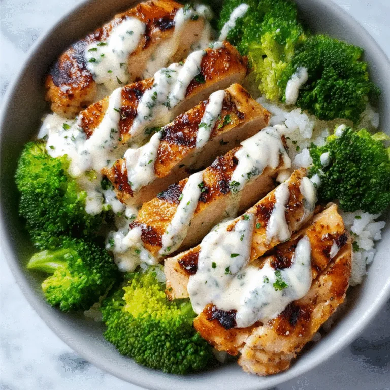 Grilled Chicken & Broccoli Bowls with Creamy Garlic Sauce — A Healthy, Protein-Packed Comfort Meal