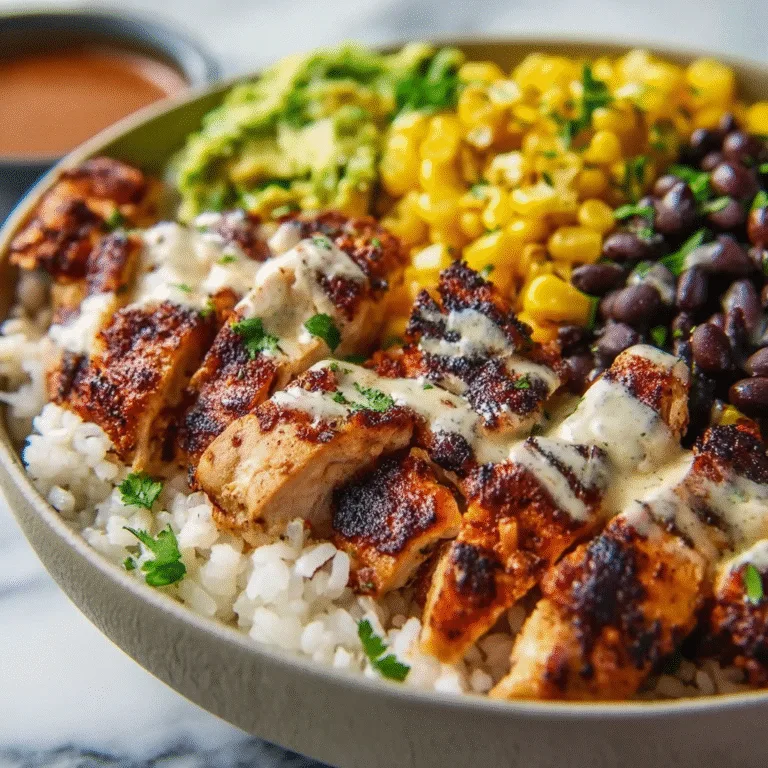 Chipotle Chicken Bowl with Black Beans, Corn & Creamy Chipotle Sauce — A Flavor-Packed, Homemade Burrito Bowl Better Than Takeout