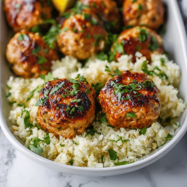 Meal Prep Garlic Butter Chicken Meatballs with Cauliflower Rice