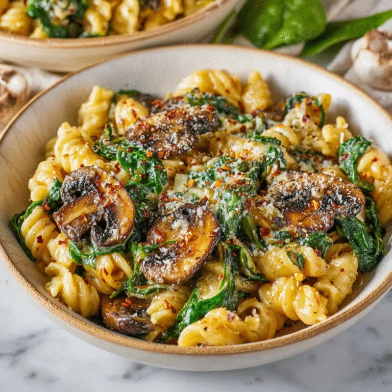 One Pot Garlic Parmesan Pasta with Spinach and Mushrooms – A Creamy Weeknight Delight