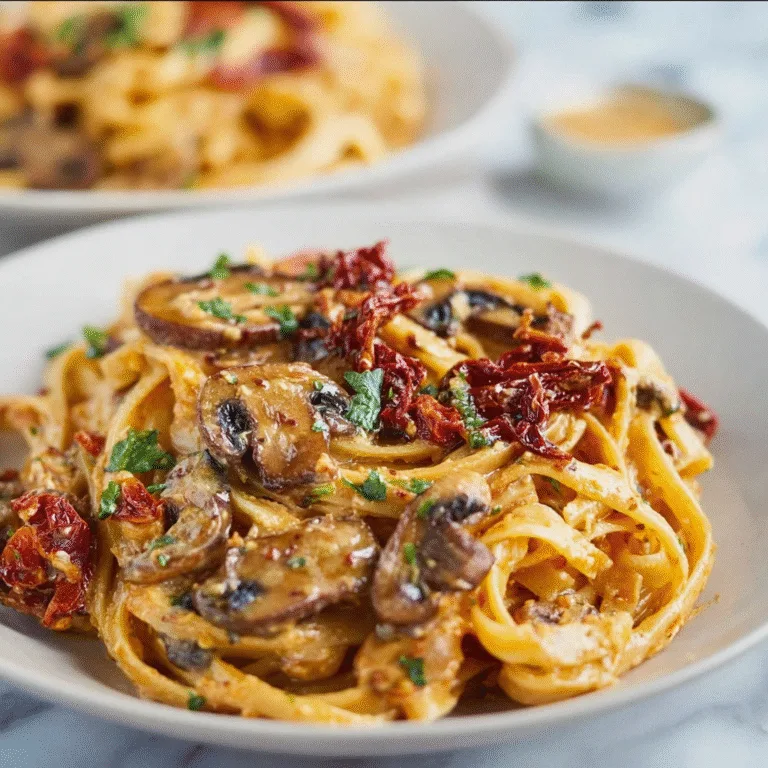 Sun-Dried Tomato & Mushroom Pasta in a Garlic Basil Cream Sauce