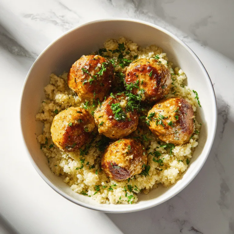 Meal Prep Garlic Butter Chicken Meatballs with Cauliflower Rice