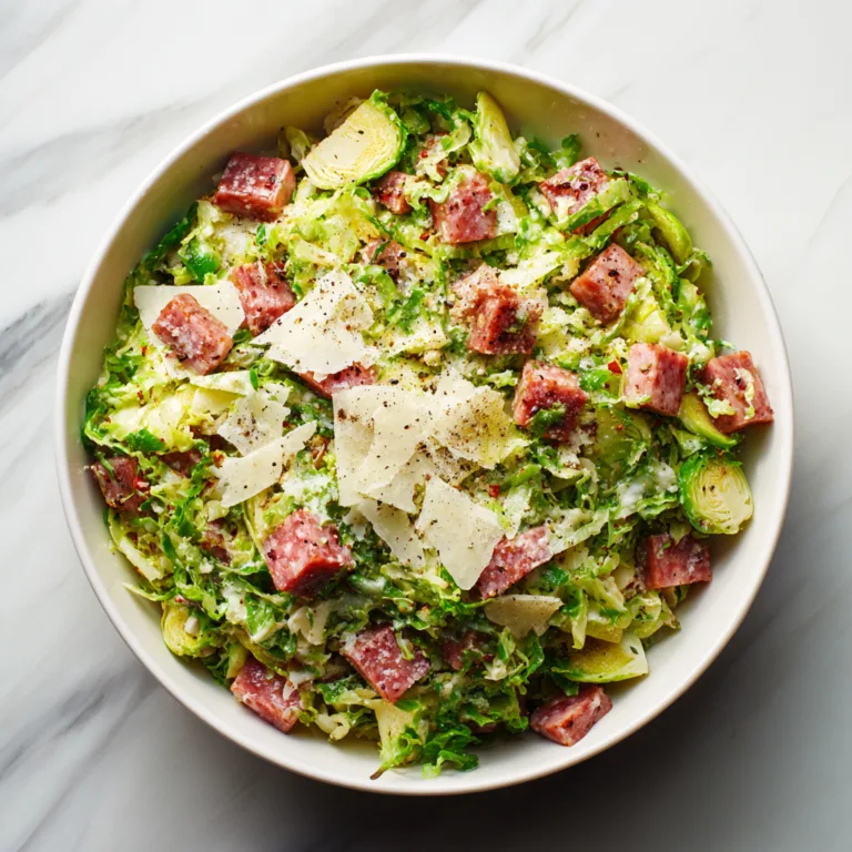 Italian Chopped Brussels Sprouts Salad with Salami and Cheese