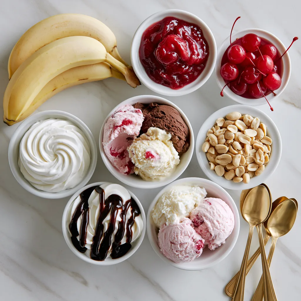 All ingredients needed for the banana split