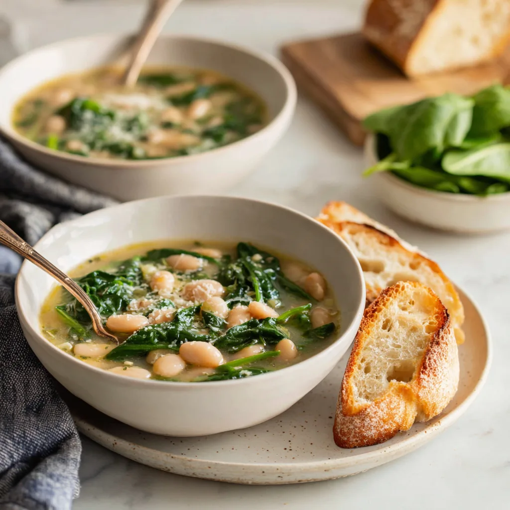 beautiful-spinach-and-white-beans-soup-served-with-bread