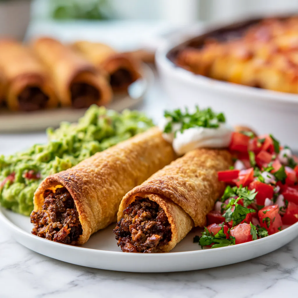 An example of the baked ground beef taquitos serving 
