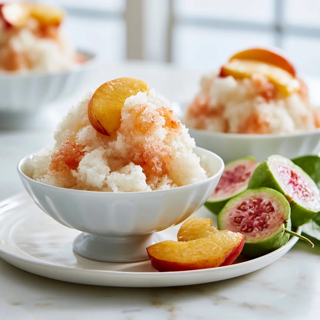 A serving example of Peach Guava Shaved Ice.