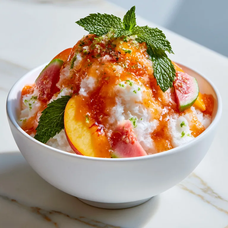 An example of Peach Guava Shaved Ice when done according to this recipe.