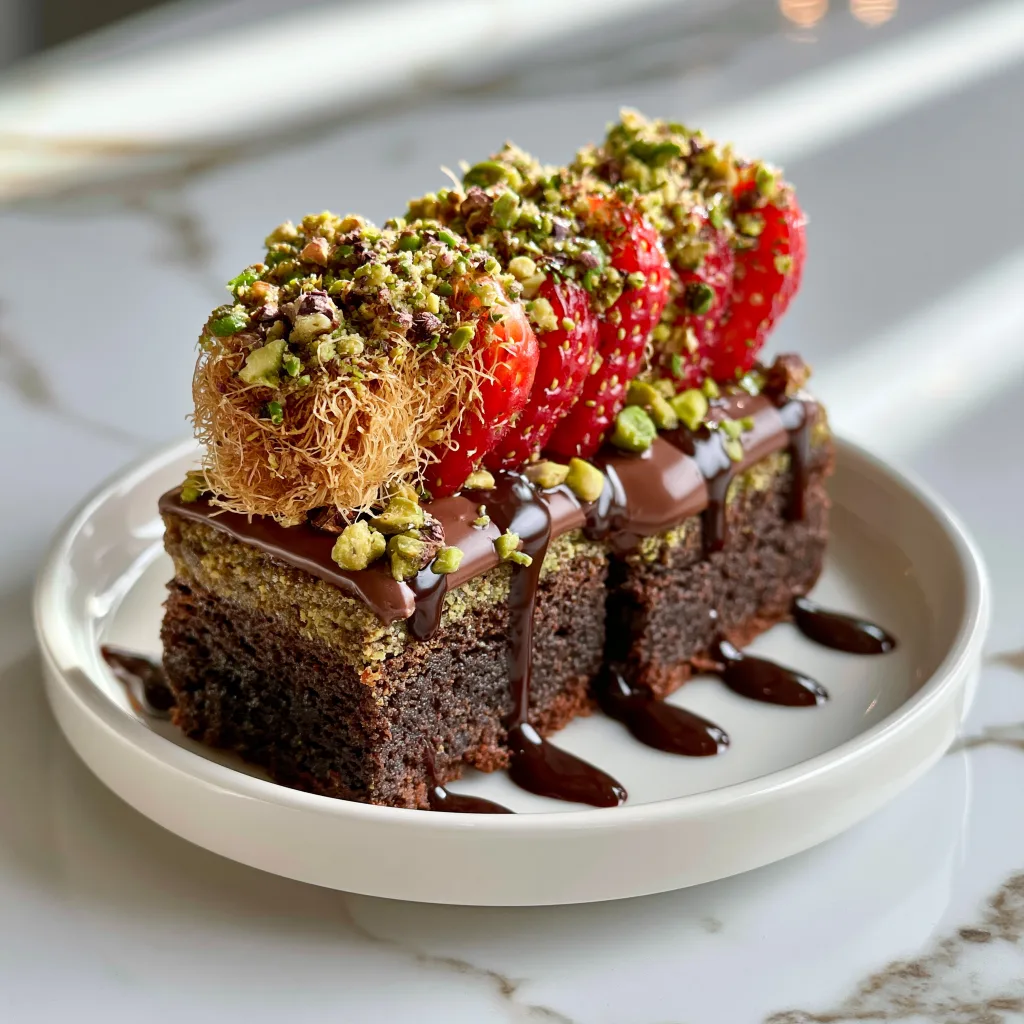 An example of Dubai chocolate strawberry brownie when done according to this recipe