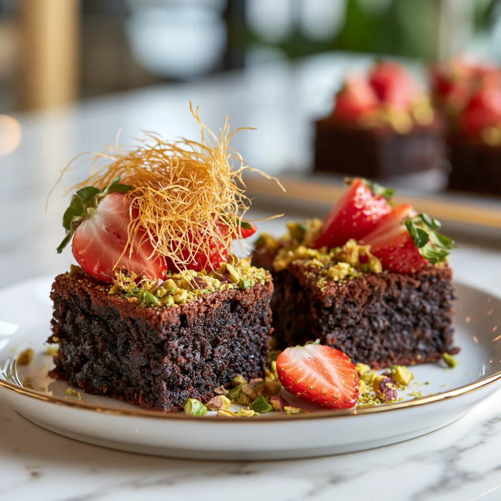 An example of Dubai chocolate strawberry brownie serving