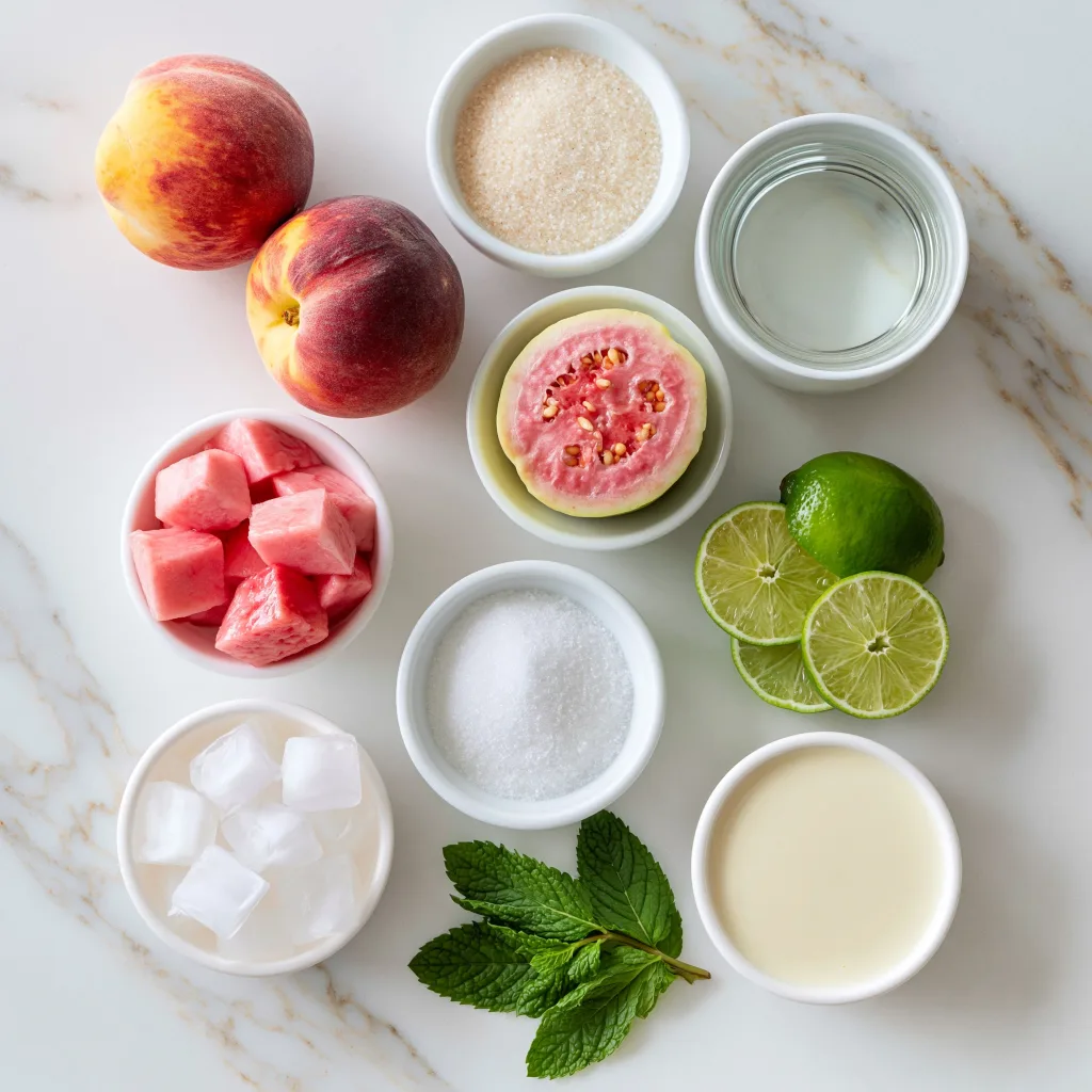 All ingredients needed to make Peach Guava Shaved Ice.