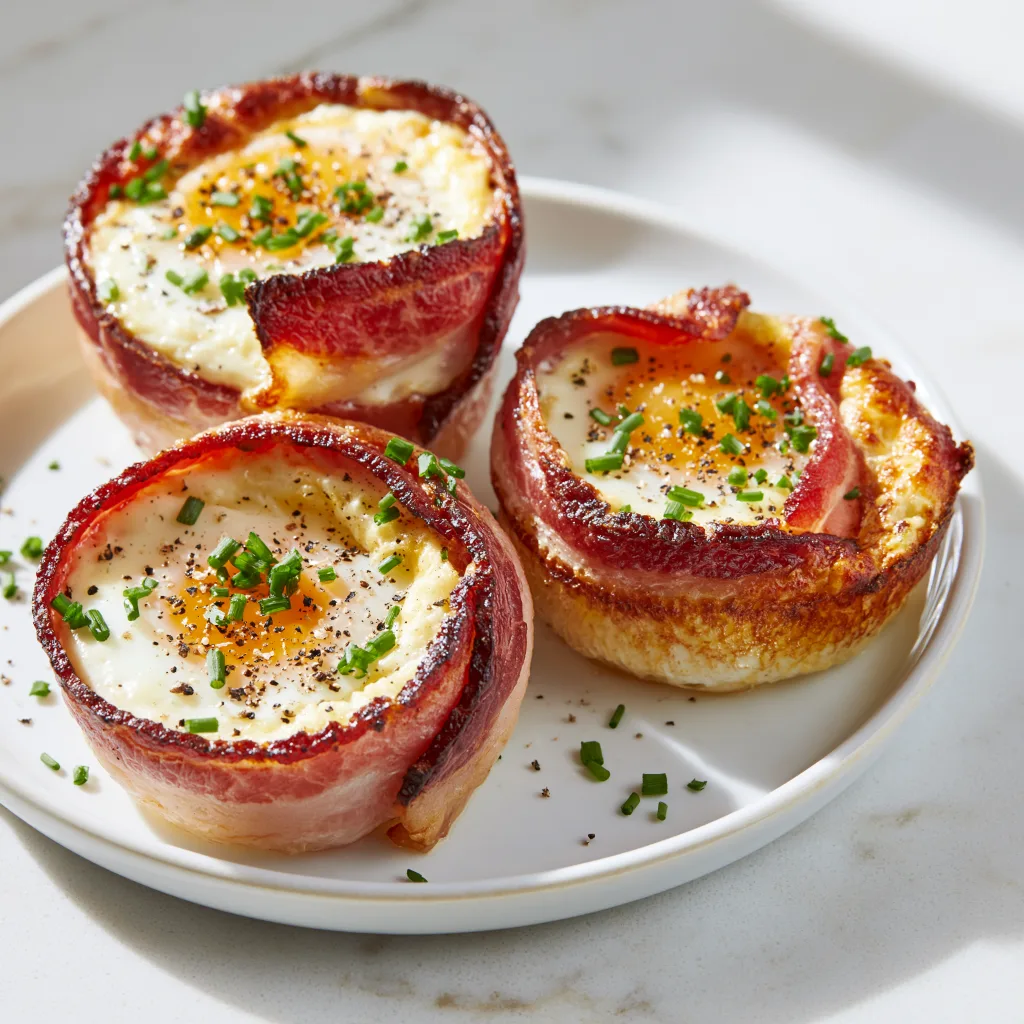 An example of baked pancetta egg cups when done according to this recipe