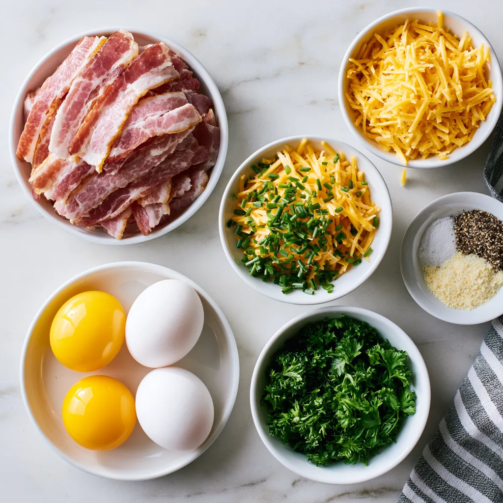 Ingredients necessary to make baked pancetta egg cups