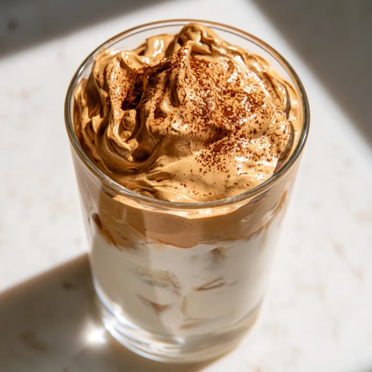 An example how creamy dalgona coffee looks like when done right, according to this recipe.