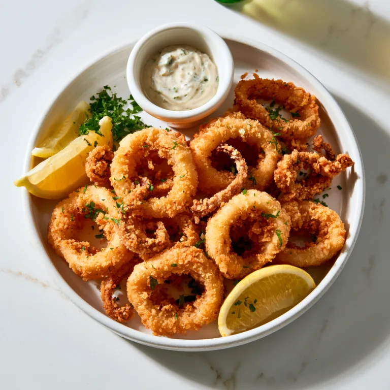 An example of fried calamari with tartar sauce done according to this recipe. Simple plate with a lot of flavor!
