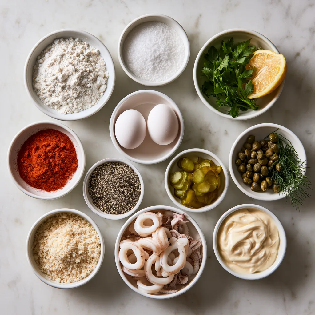 All the ingredients needed to make this dish, including the ingredients for delicious tartar