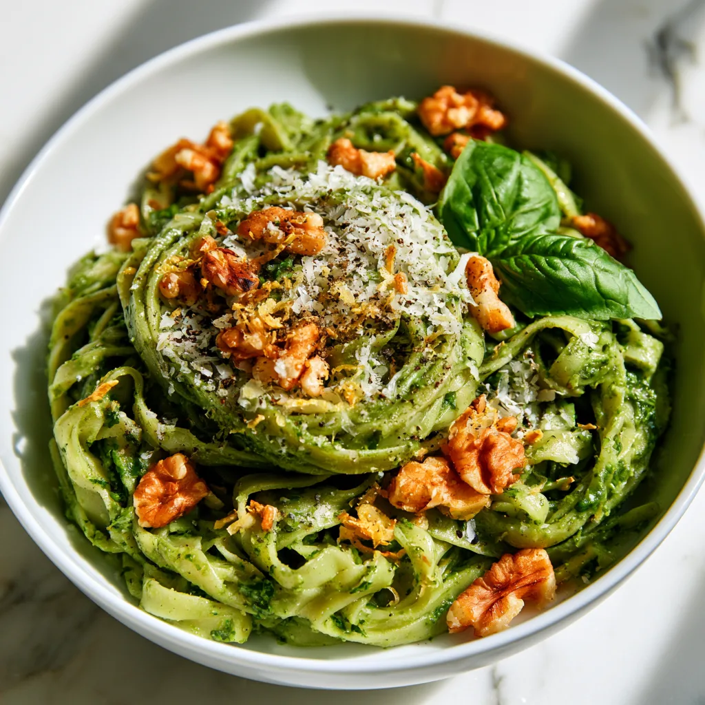 Herby Kale Pesto Pasta with Buttery Walnuts: Easy Vegetarian Pasta Dinner