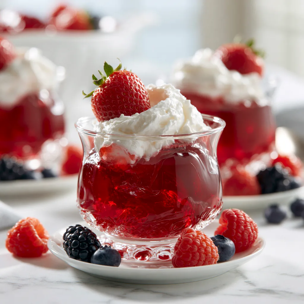A serving example of sugar free jello with cool whip when done according to this recipe
