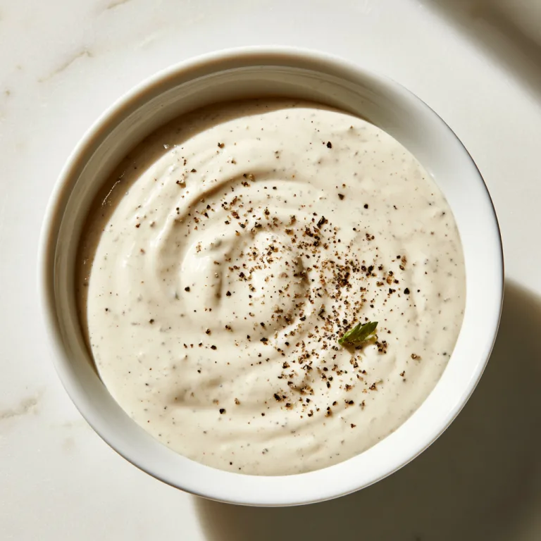 Alabama white BBQ sauce in a white cup with garnish