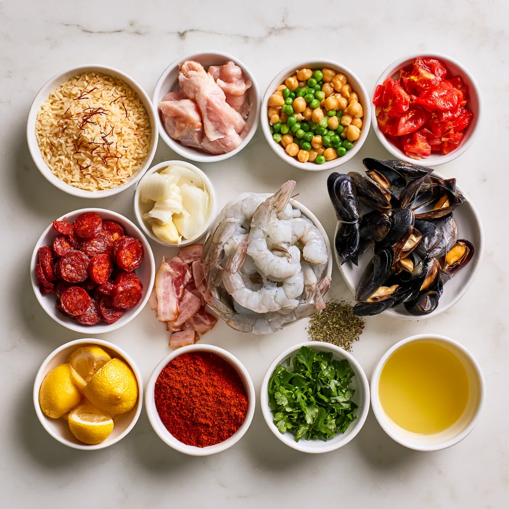 Ingredients needed to make Julia Child's Paella a l'Americaine
