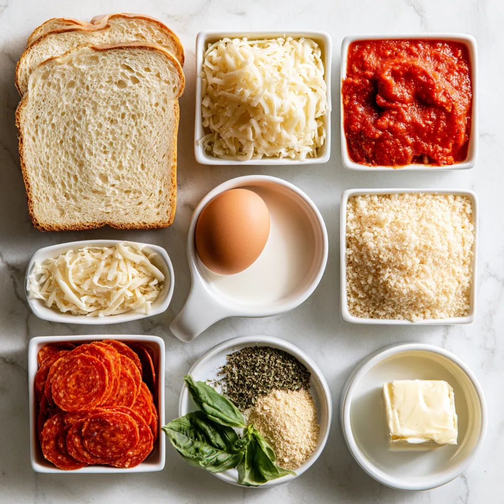 Ingredients needed to make Pizza stuffed French toast