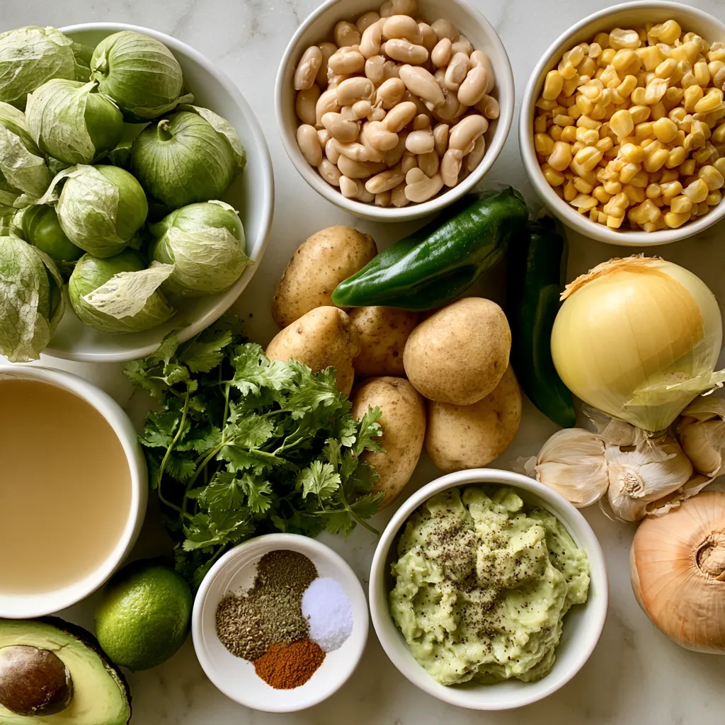 Ingredients needed to make vegan crockpot tomatillo stew
