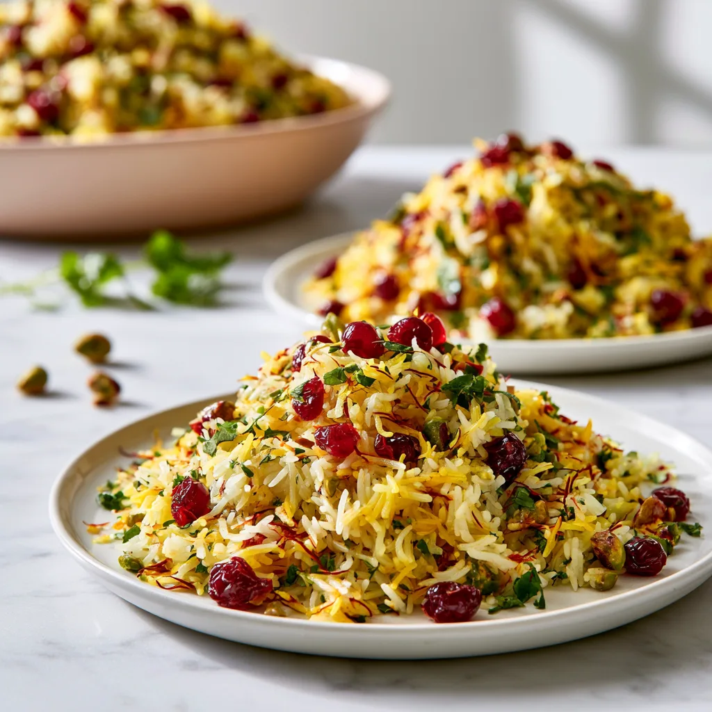 Saffron Rice with Barberries, Pistachios and Mixed Herbs: Jewel-Toned Side Dish