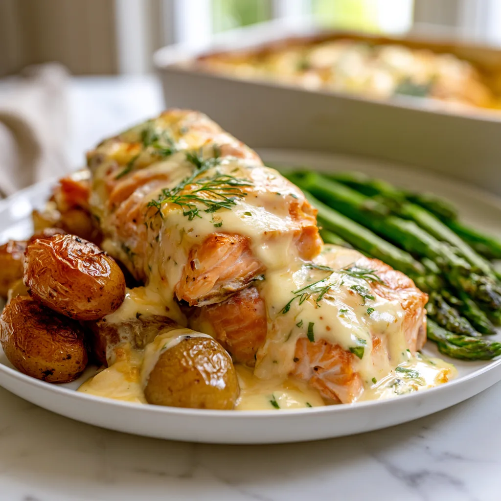 Trout Mornay served with fresh asparagus