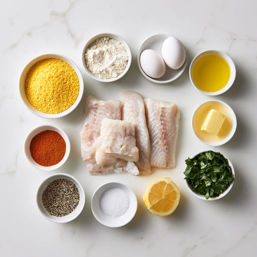 Ingredients needed to make Cornmeal crusted walleye