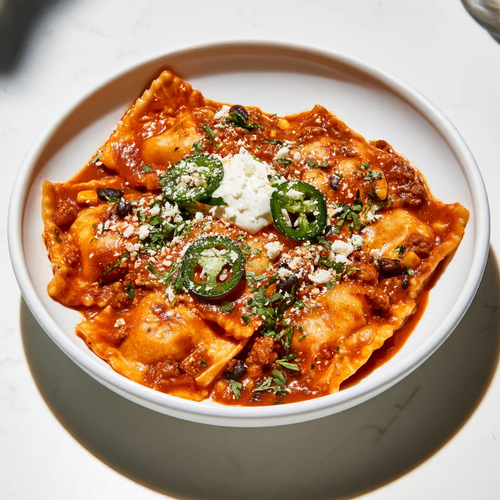 Mexican Raviolis: Cheesy Mexican-Inspired Ravioli with Beef and Smoky Tomato Sauce