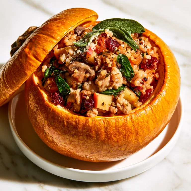 Dinner in a pumpkin with top of the pumpkin removed