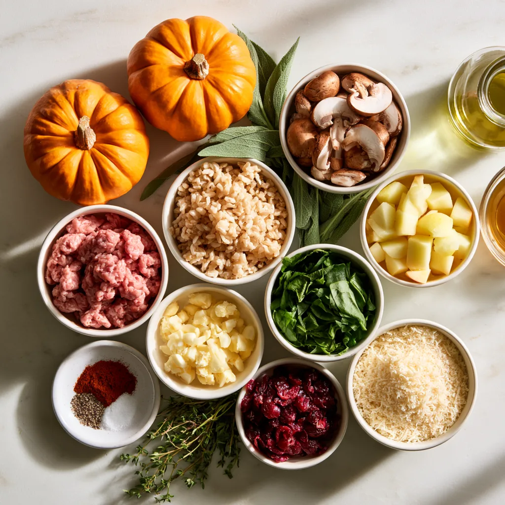 Ingredients needed to make dinner in a pumpkin