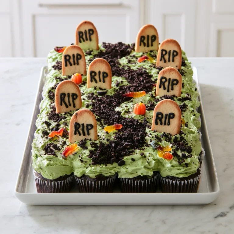 Pull apart graveyard cupcakes assembled in baking pan