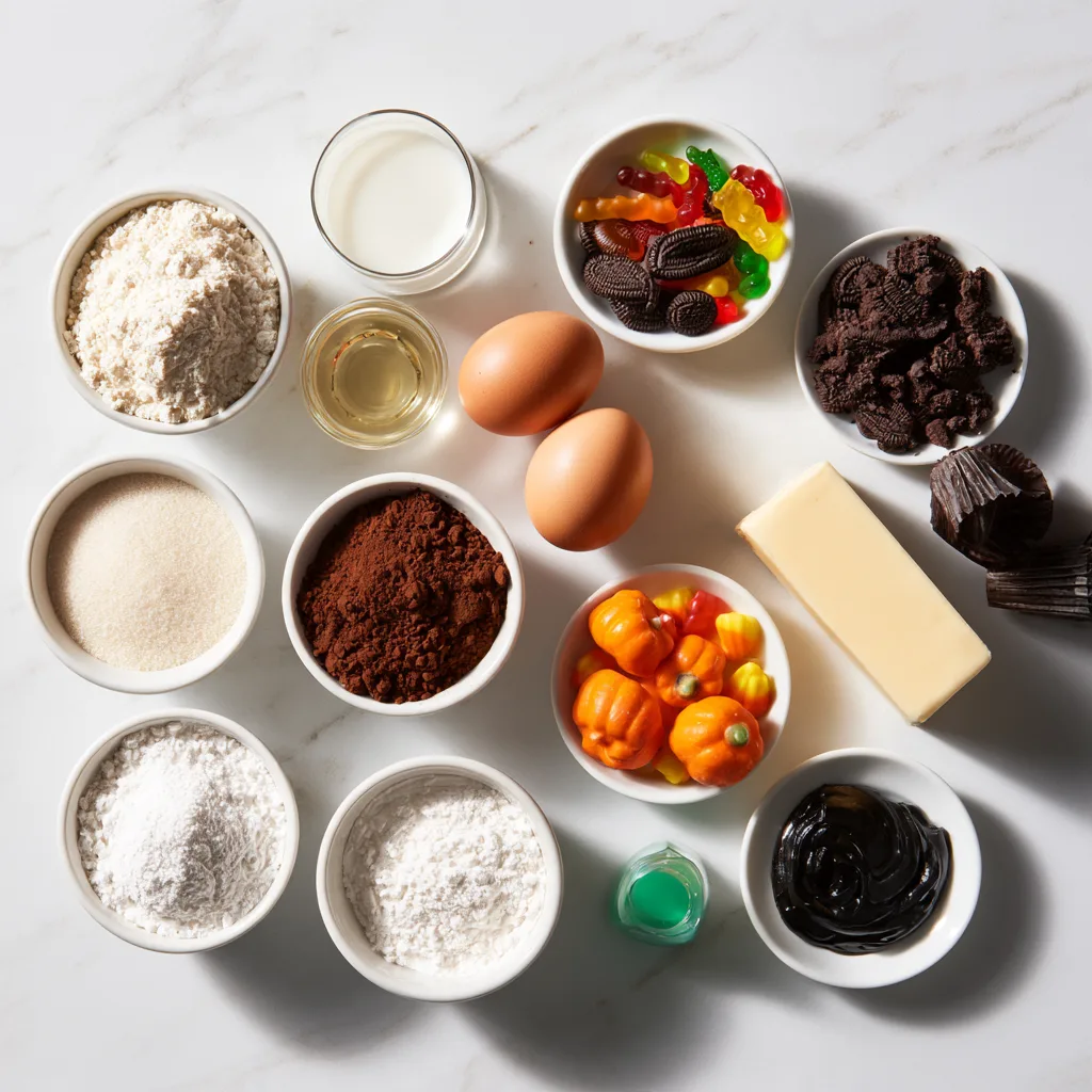 Ingredients needed to make pull apart graveyard cupcakes