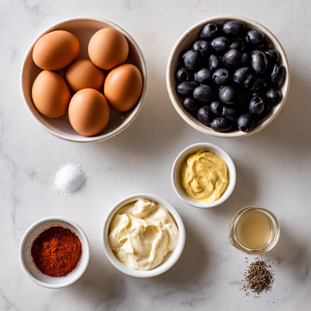 Ingredients needed to make halloween devilled eggs