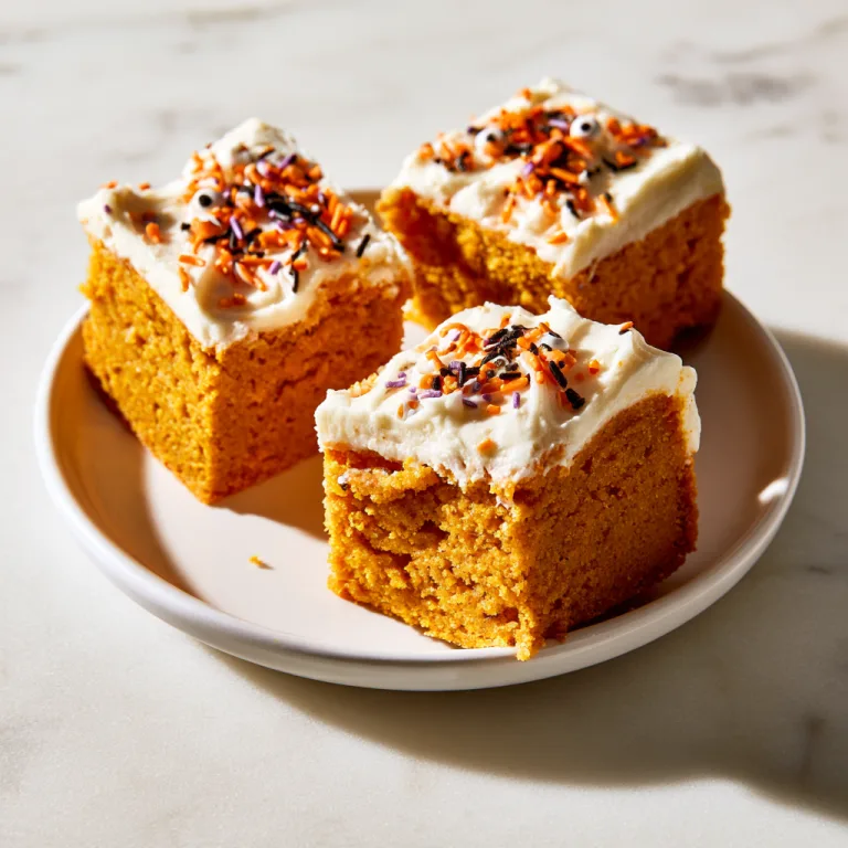 Halloween pumpking bars on a white plate