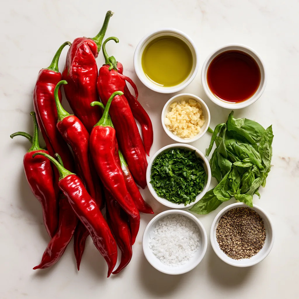 All ingredients needed to make Jimmy Nardello Peppers