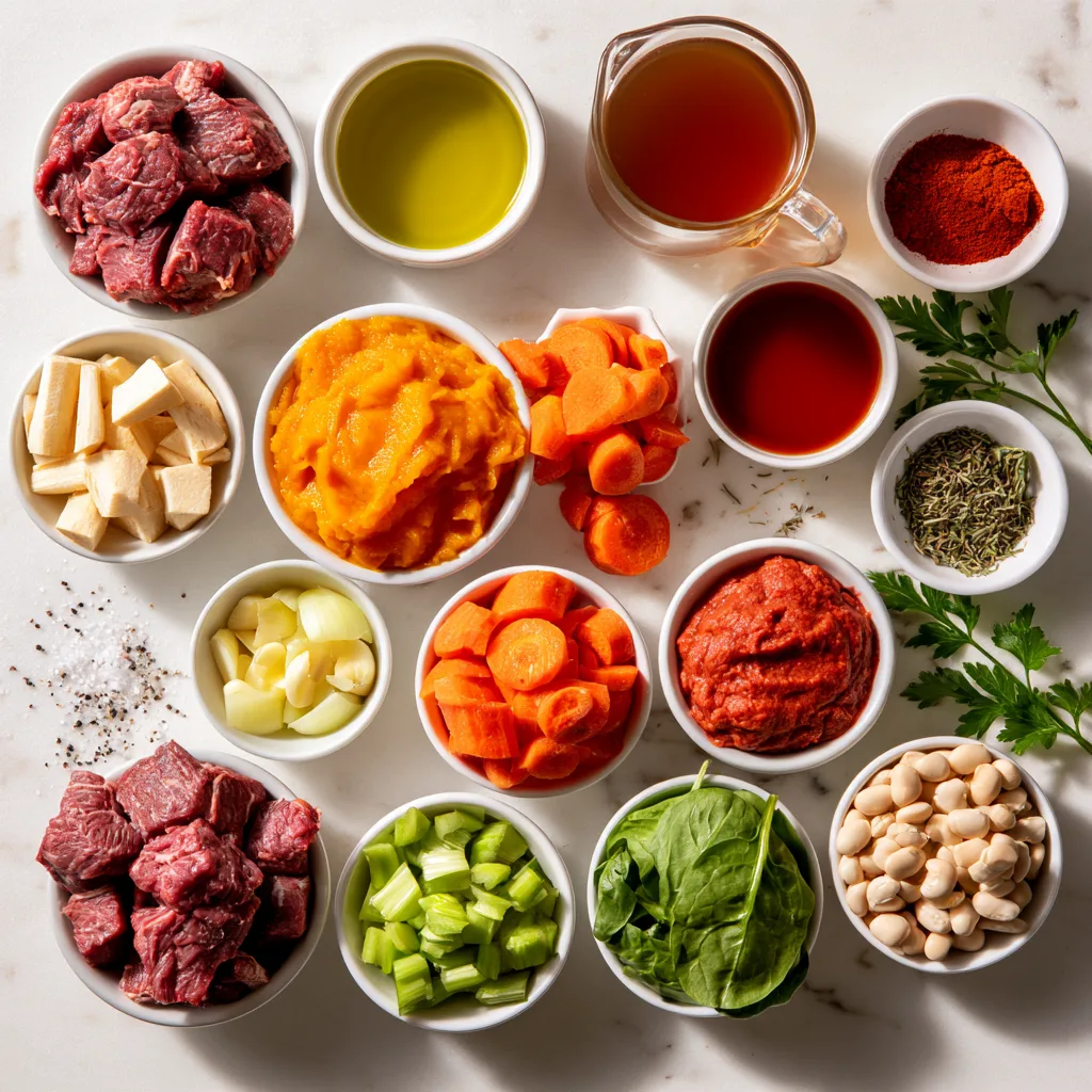 Ingredients needed to make Slow cooker pumpkin beef stew