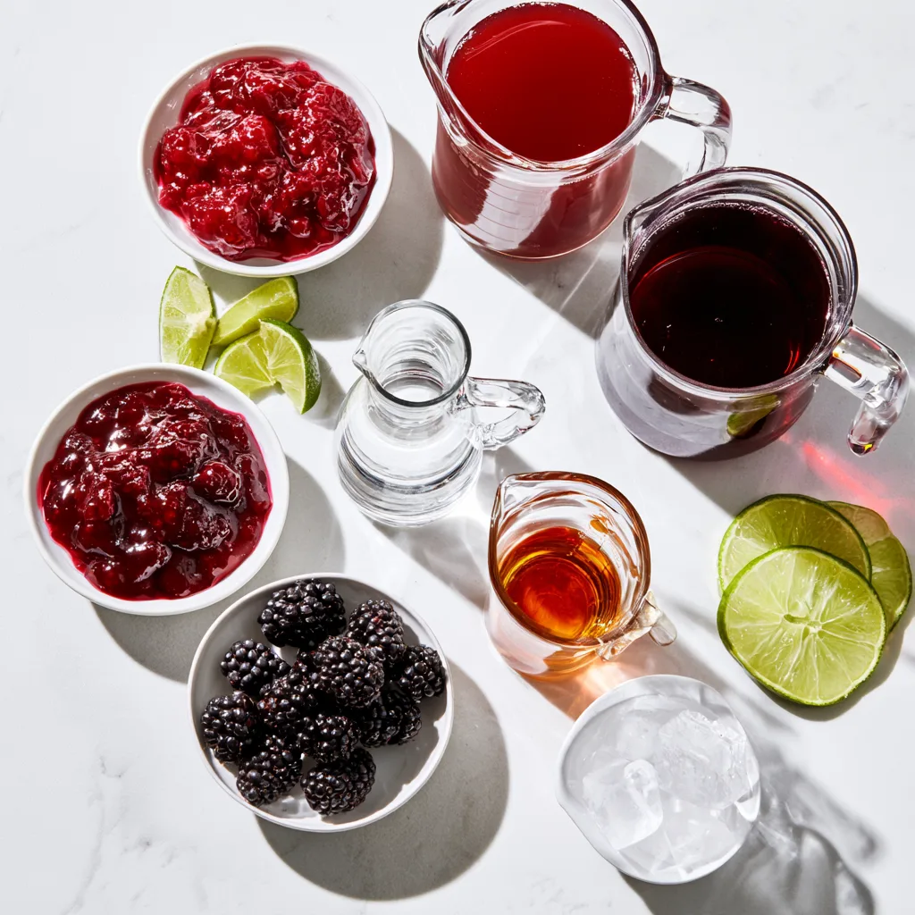 All ingredients needed to make vampire cocktail